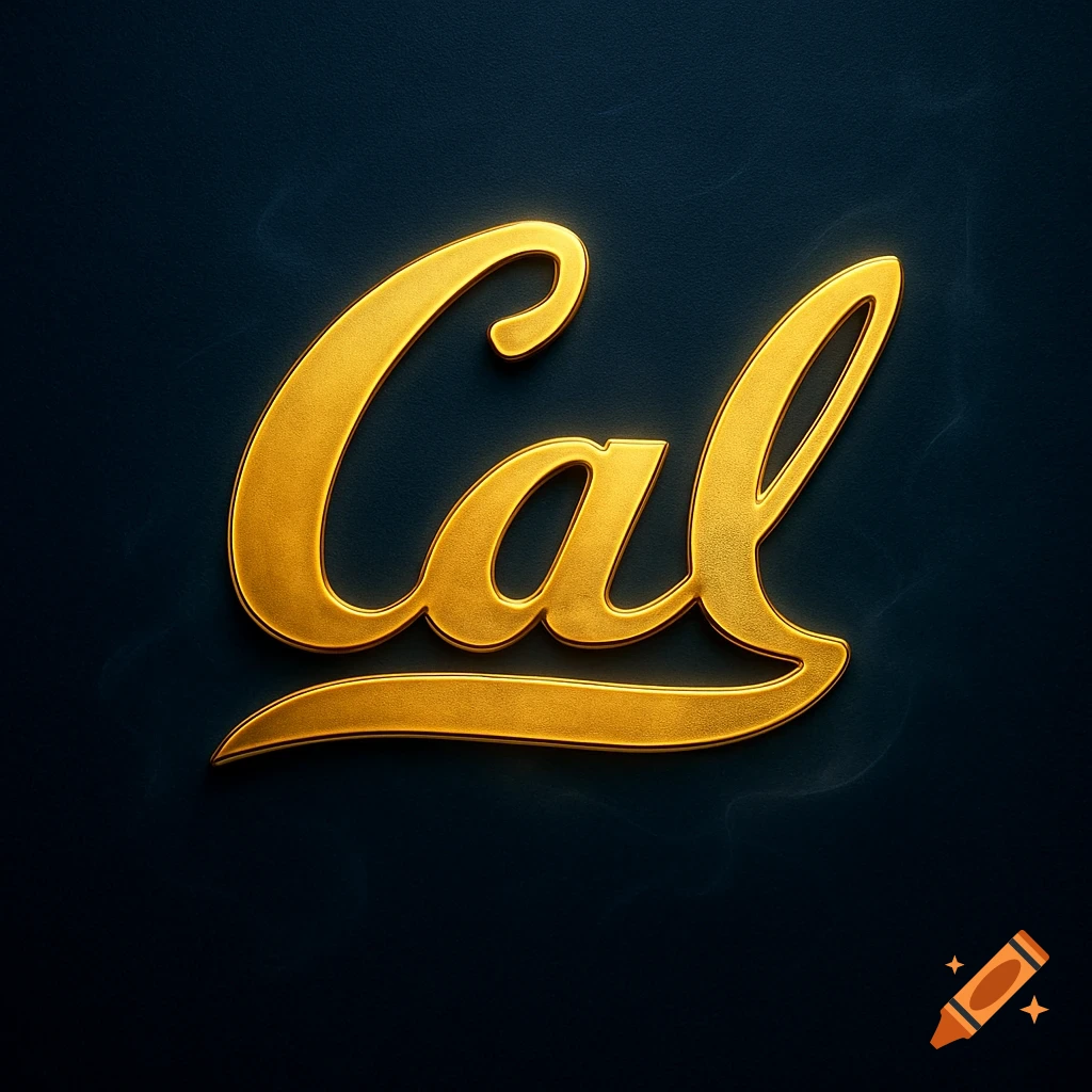 Golden, embossed 'Cal' logo in a script font on a dark textured background.