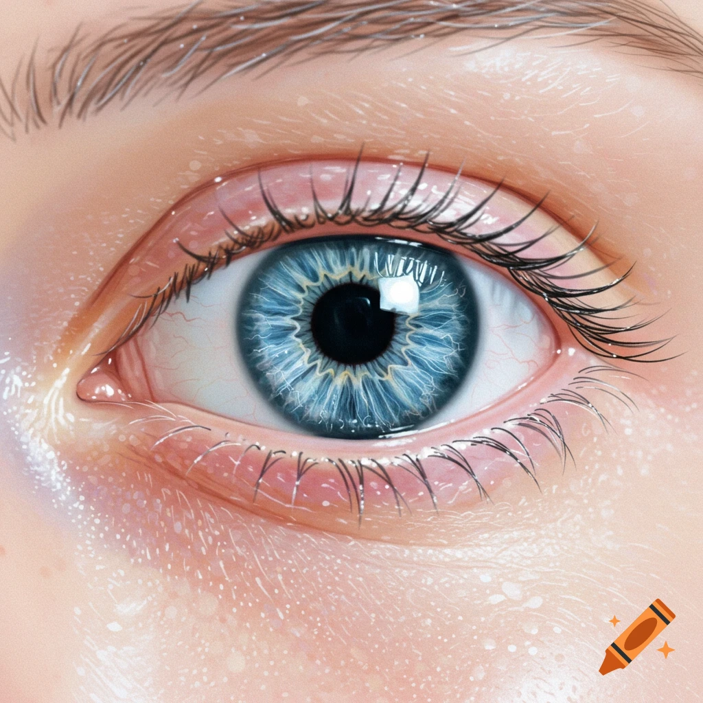 Extreme close-up of a photorealistic blue human eye with visible iris texture and eyelashes.