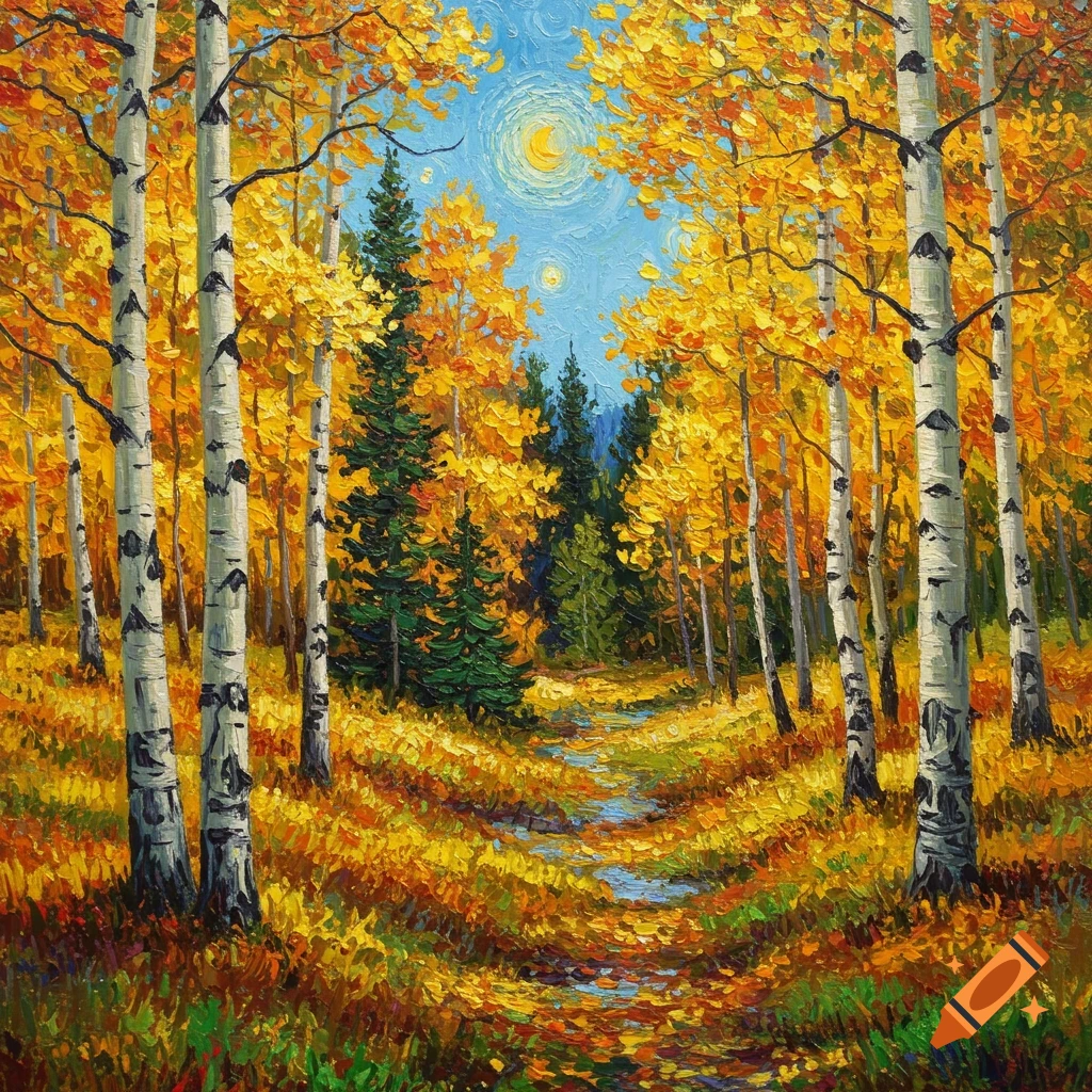 Colorful Serigraph of an Autumn Forest created on Craiyon, image size:1024x1024