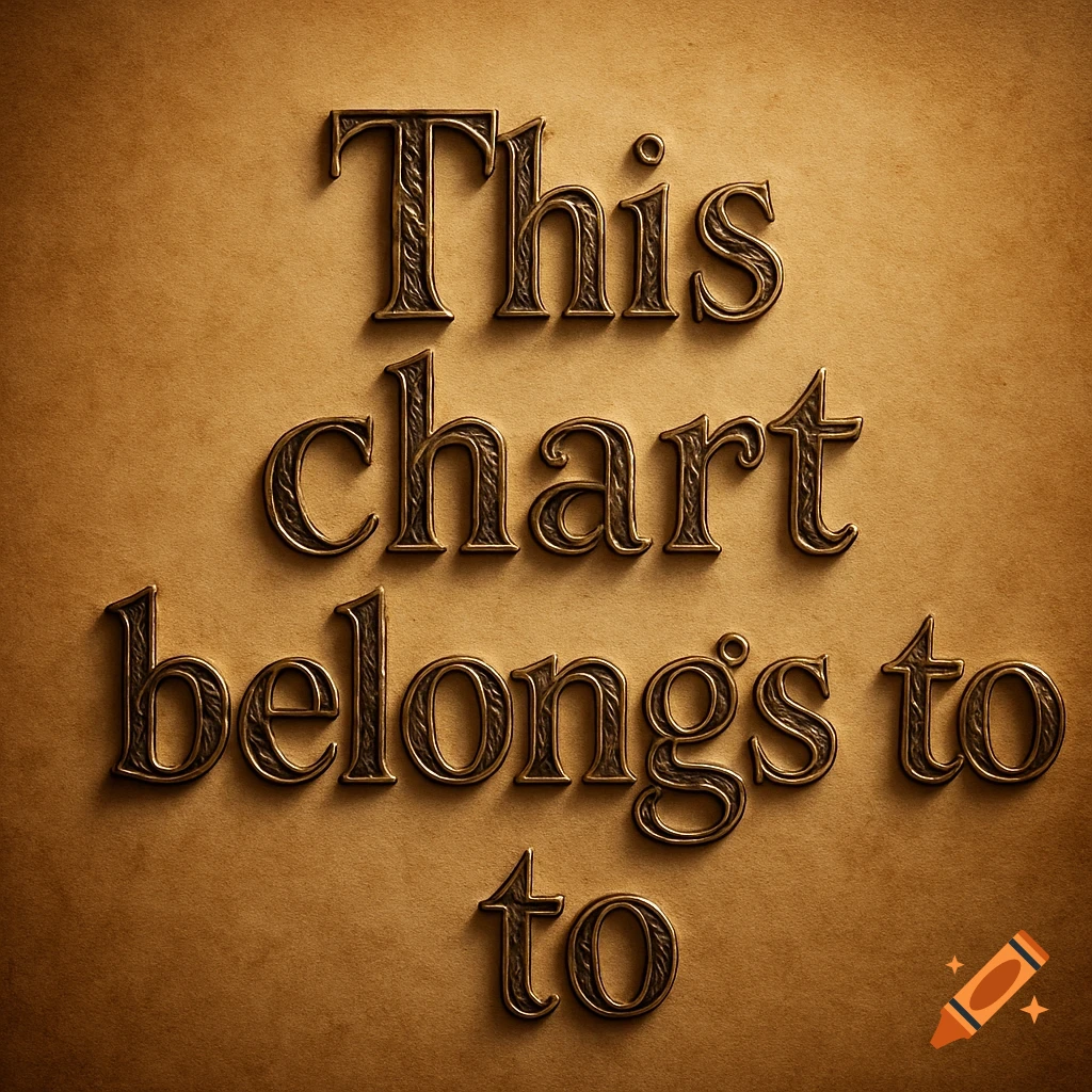 Embossed bronze text saying 'This chart belongs to' on a textured brown background.
