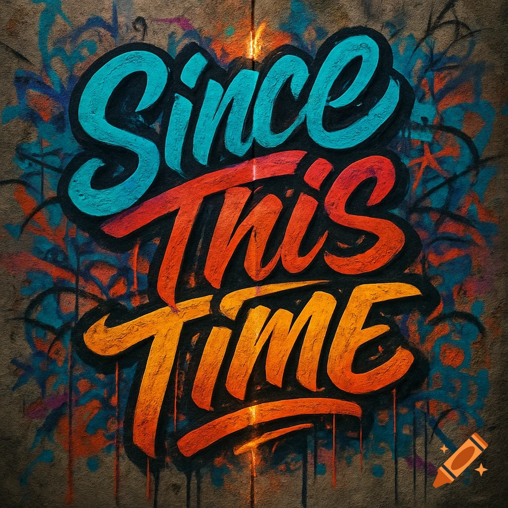 Colorful graffiti art on a wall reads 'Since This Time' with drips and abstract background.