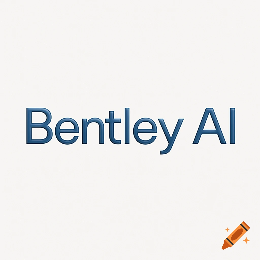 Blue, minimalist, embossed wordmark text 'Bentley AI' on a light, slightly textured background.