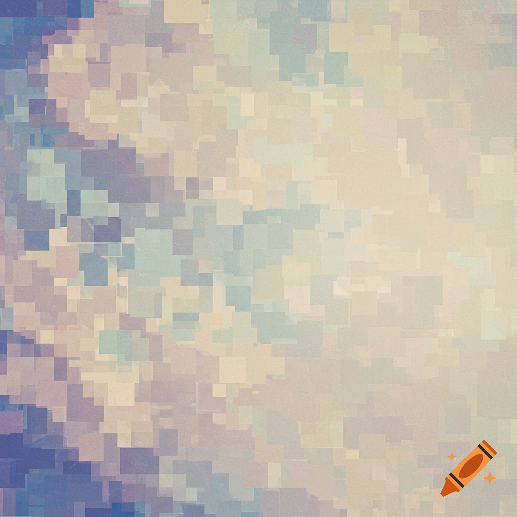 Abstract pattern of blocky, pixelated squares in shades of blue, purple, beige, and cream, with a subtle grain.