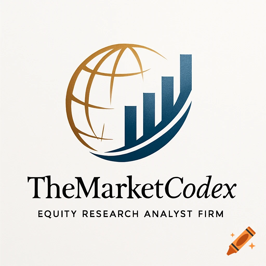 Logo for TheMarketCodex, an Equity Research Analyst Firm, featuring a golden globe and blue rising bar chart.