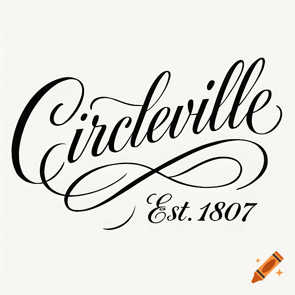 Black ornate script text 'Circleville Est. 1807' on a white background.