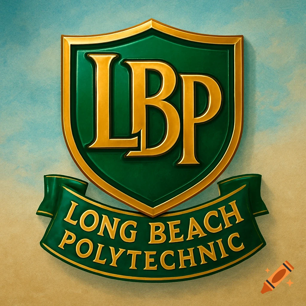 Green and gold shield logo with 'LBP' on top, and a banner below reading 'LONG BEACH POLYTECHNIC'.