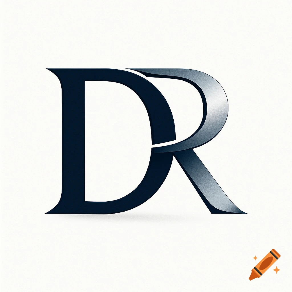 Sleek, dark blue and silver metallic typographical logo combining letters D and R on a white background.