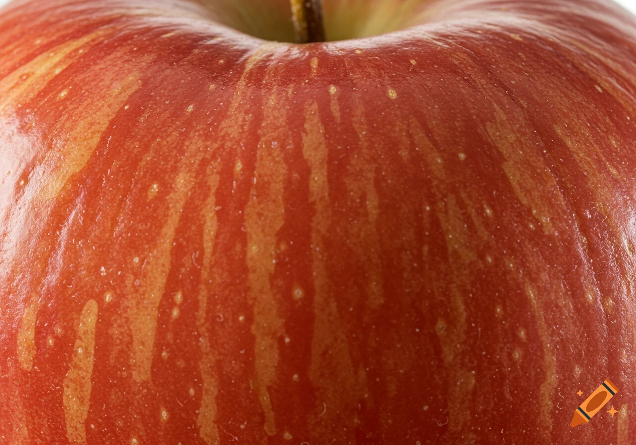 Close-up of the red and yellow speckled skin of an apple, revealing its detailed texture.