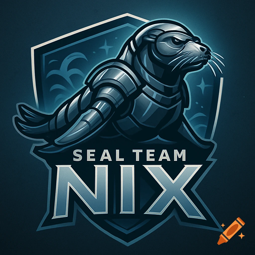 Stylized logo featuring an armored seal on a shield, with 'SEAL TEAM NIX' text below it.
