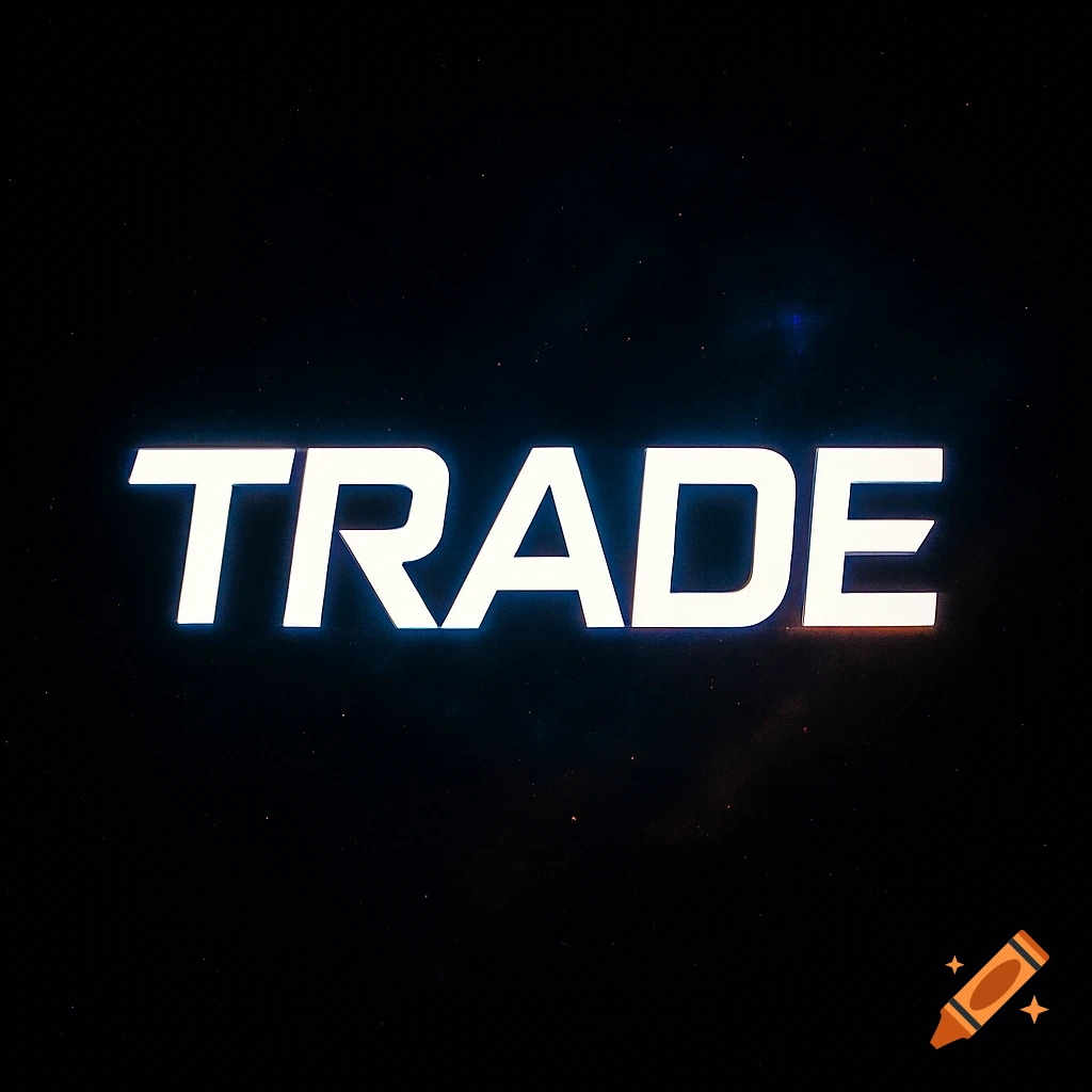 The word TRADE in white glowing text against a dark, starry background, resembling a movie title.