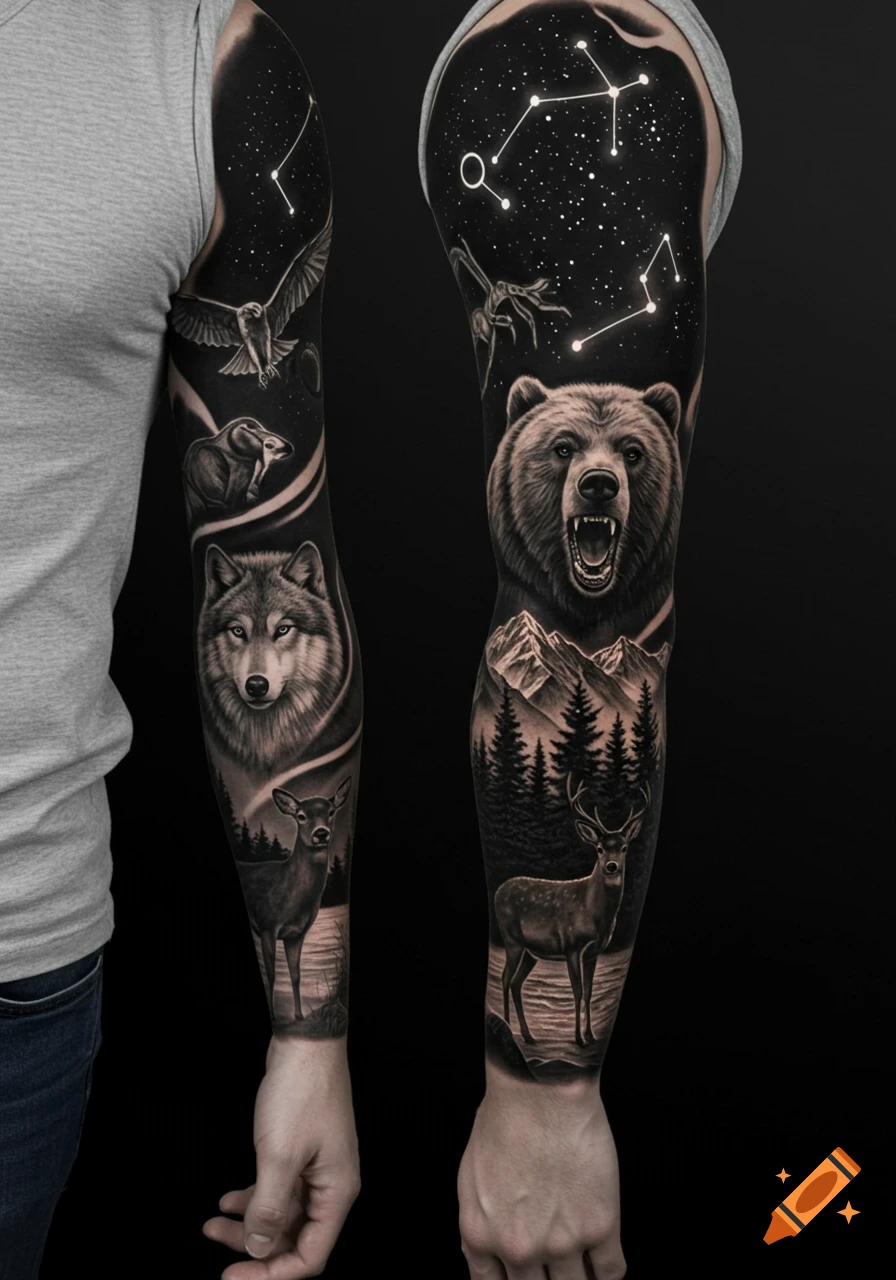 Aggressive Scandinavian Bear Tattoo created on Craiyon, image size:896x1280