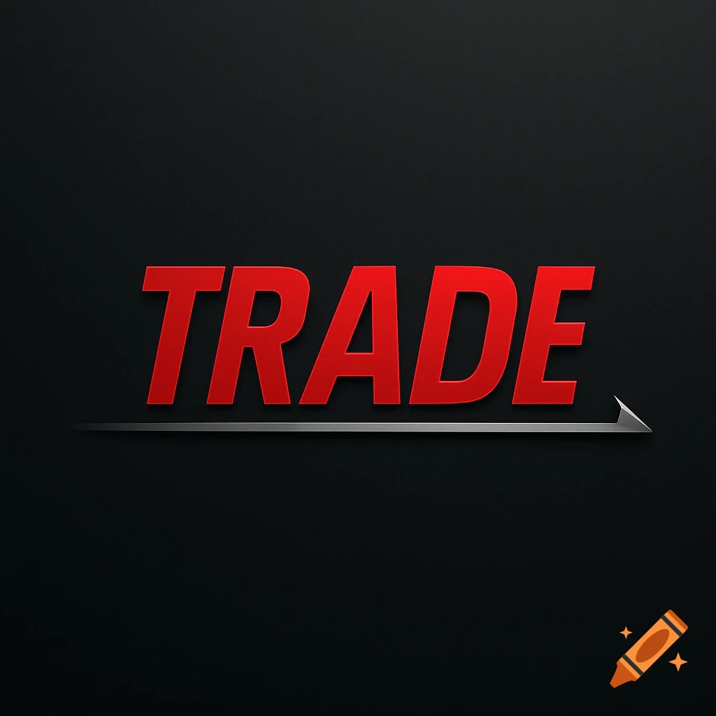 The word TRADE in bold red letters with a silver line and arrow on a black background.