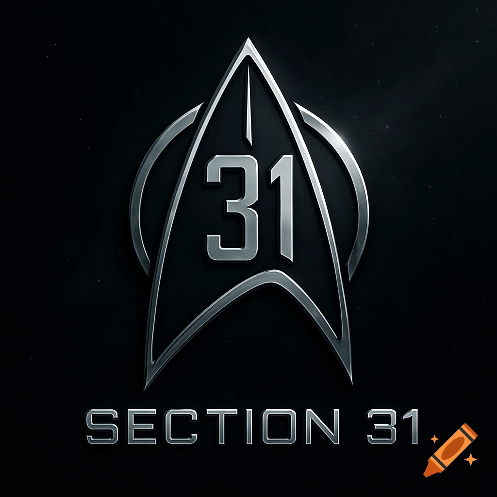 A metallic silver Star Trek-style insignia with '31' inside and 'SECTION 31' below, on a dark background.