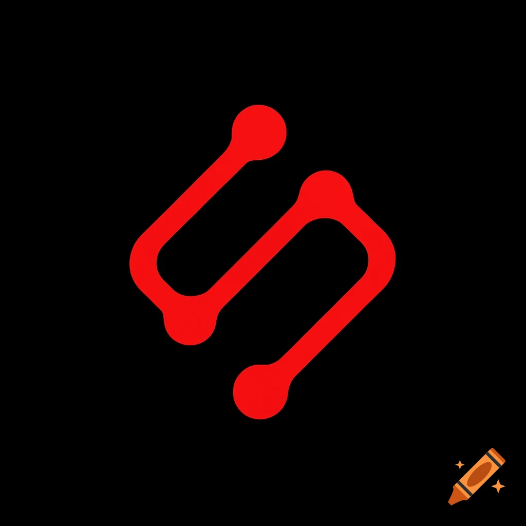A minimalist red abstract symbol resembling a connected circuit or stylized 'S' on a black background.