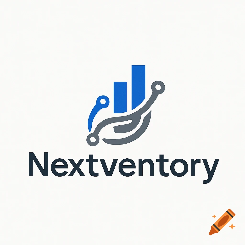 Nextventory logo with abstract blue and gray bar graphs and interconnected lines on a white background.