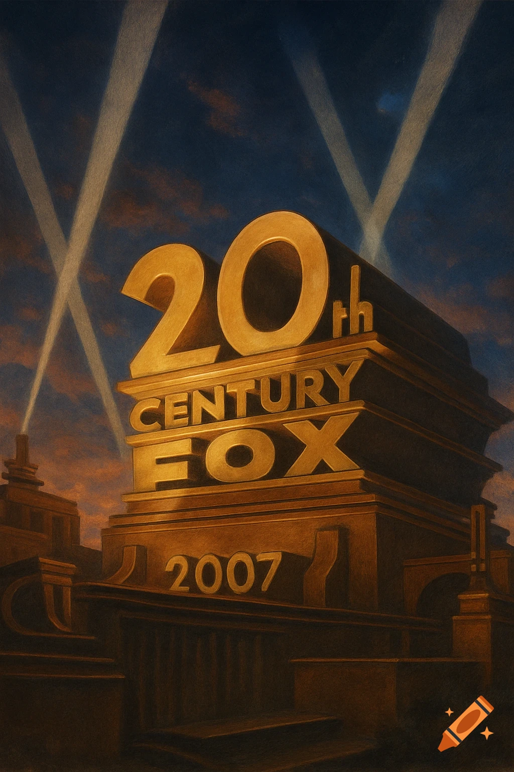 Golden 20th Century Fox logo with searchlights shining into a dramatic sunset sky, featuring the year 2007.