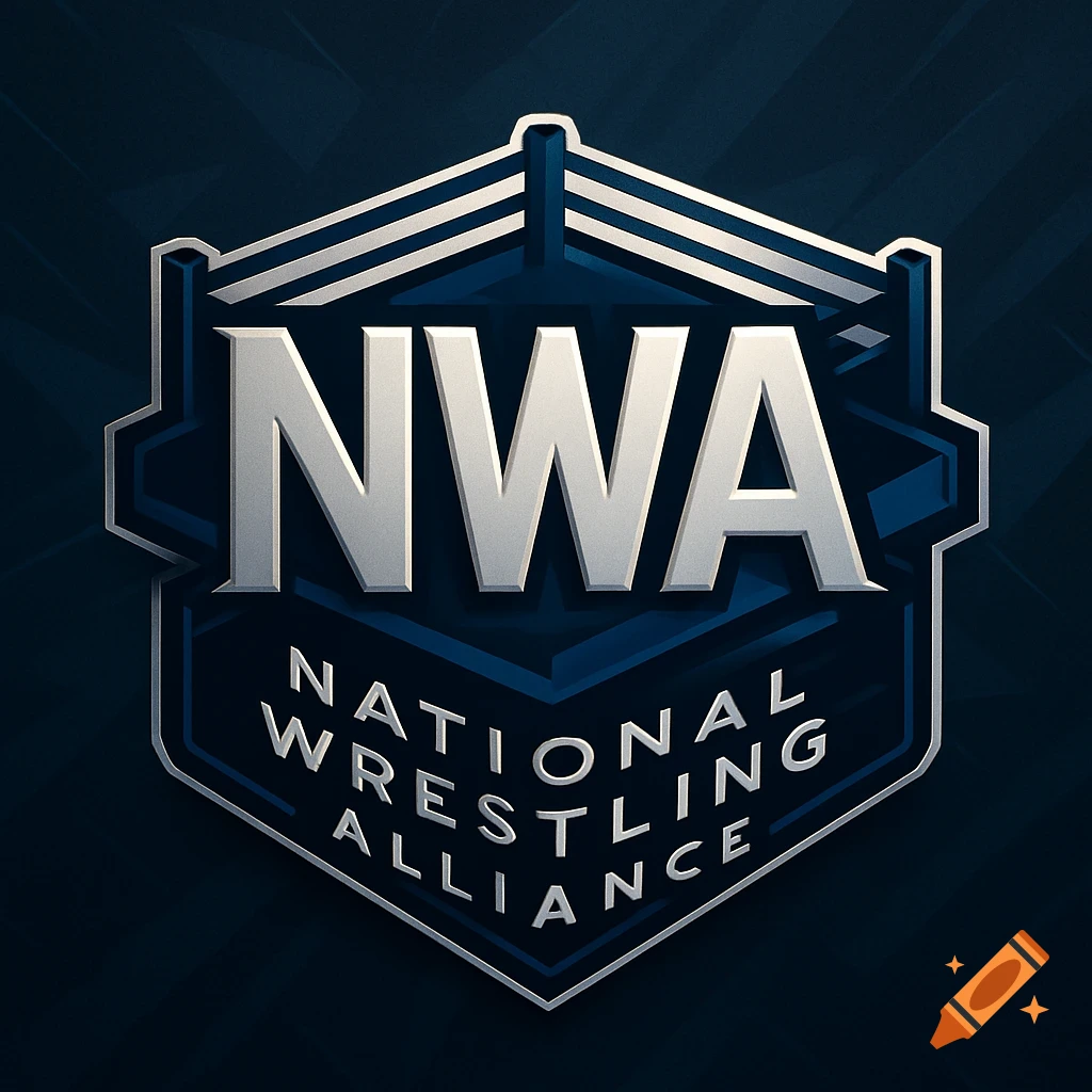 Modern NWA National Wrestling Alliance logo in silver and blue, featuring a wrestling ring outline.