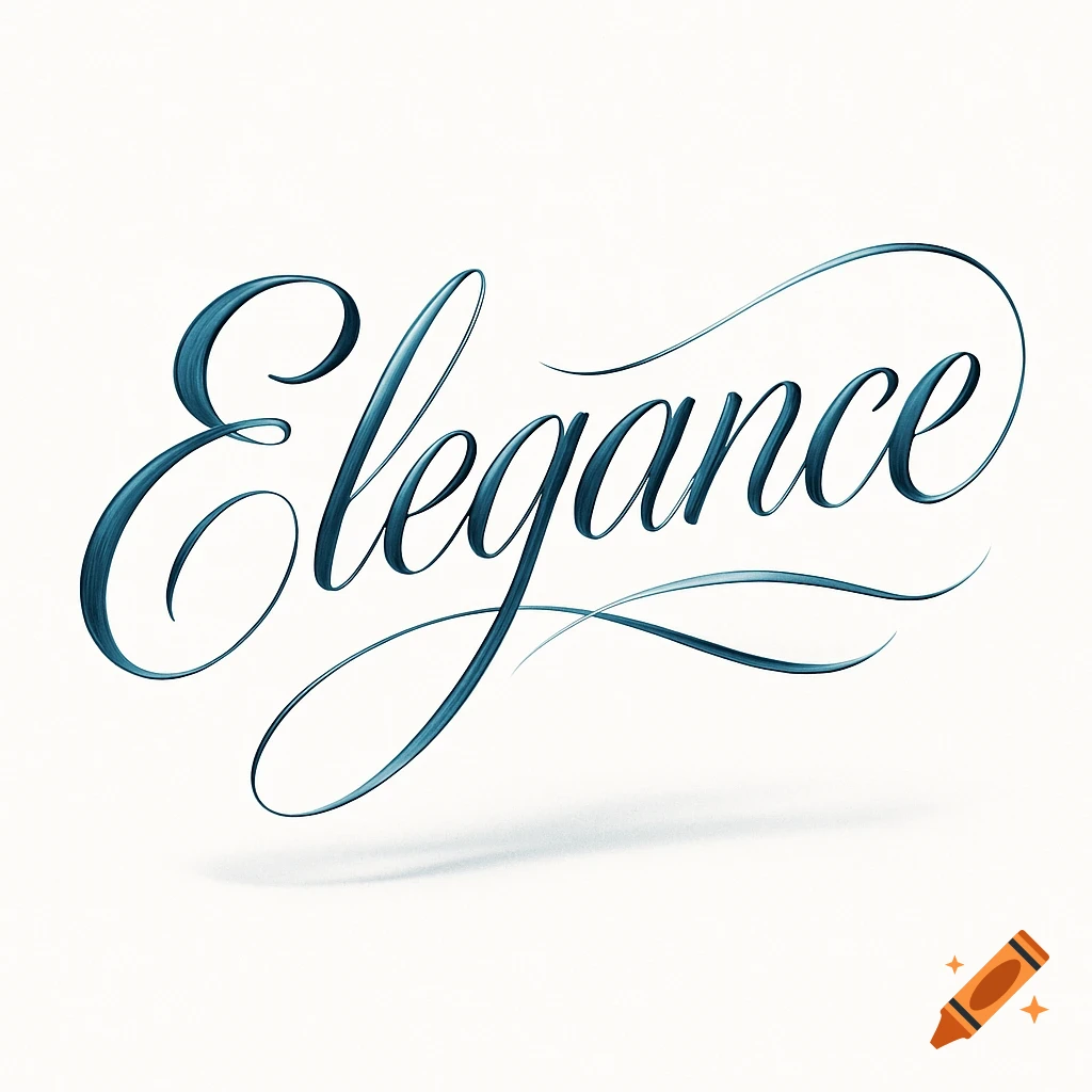 The word 'Elegance' written in a flowing teal blue script calligraphy with subtle shading on a white background.