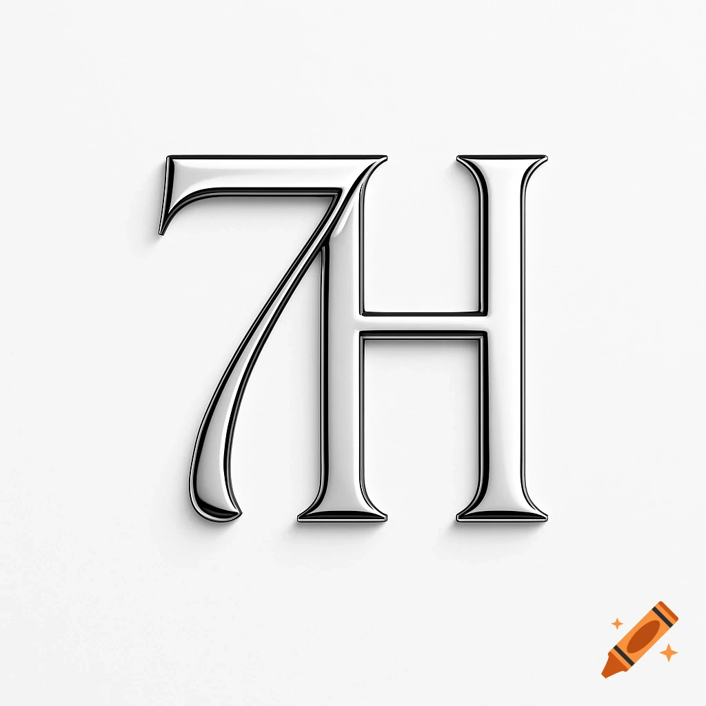 A glossy, chrome 3D rendering of the characters '7H' on a white background, forming a monogram.