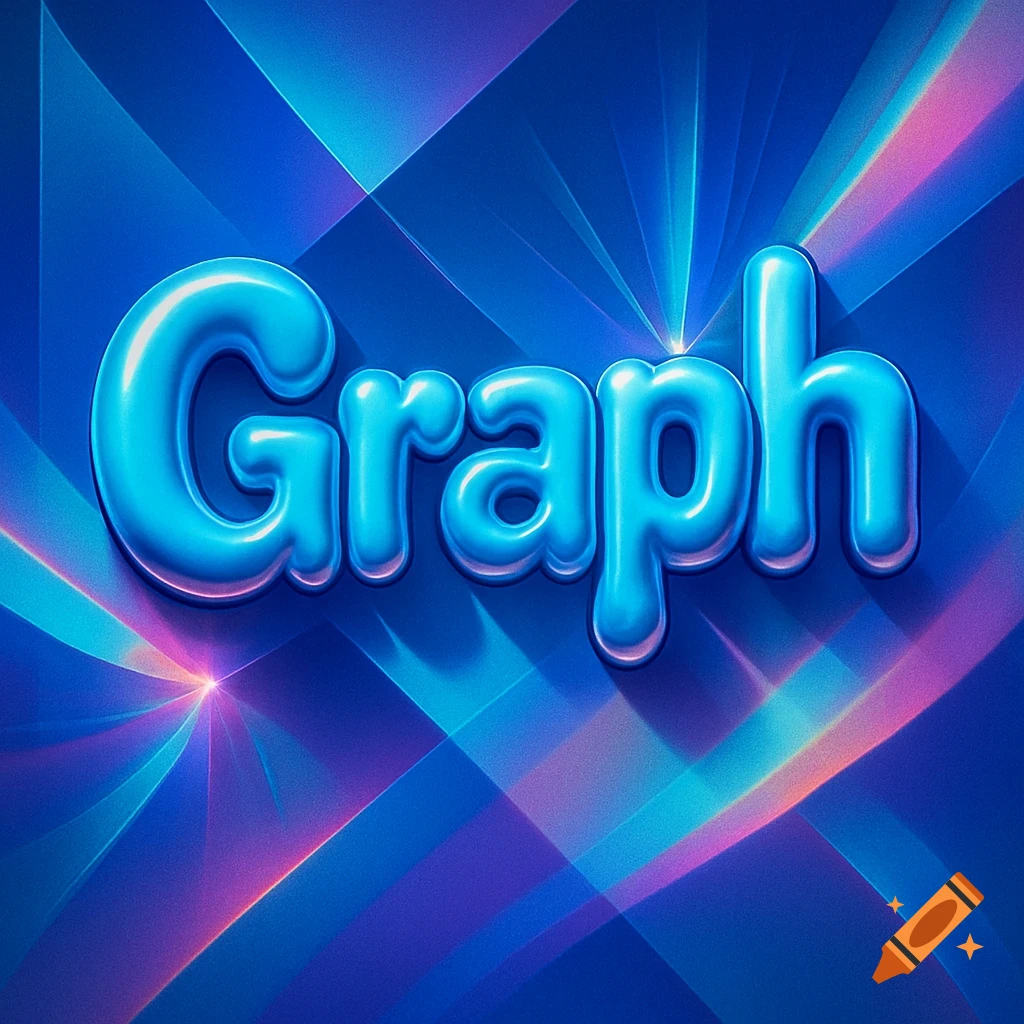 The word 'Graph' in shiny light blue bubble letters on a dynamic dark blue abstract background with pink and purple light streaks.