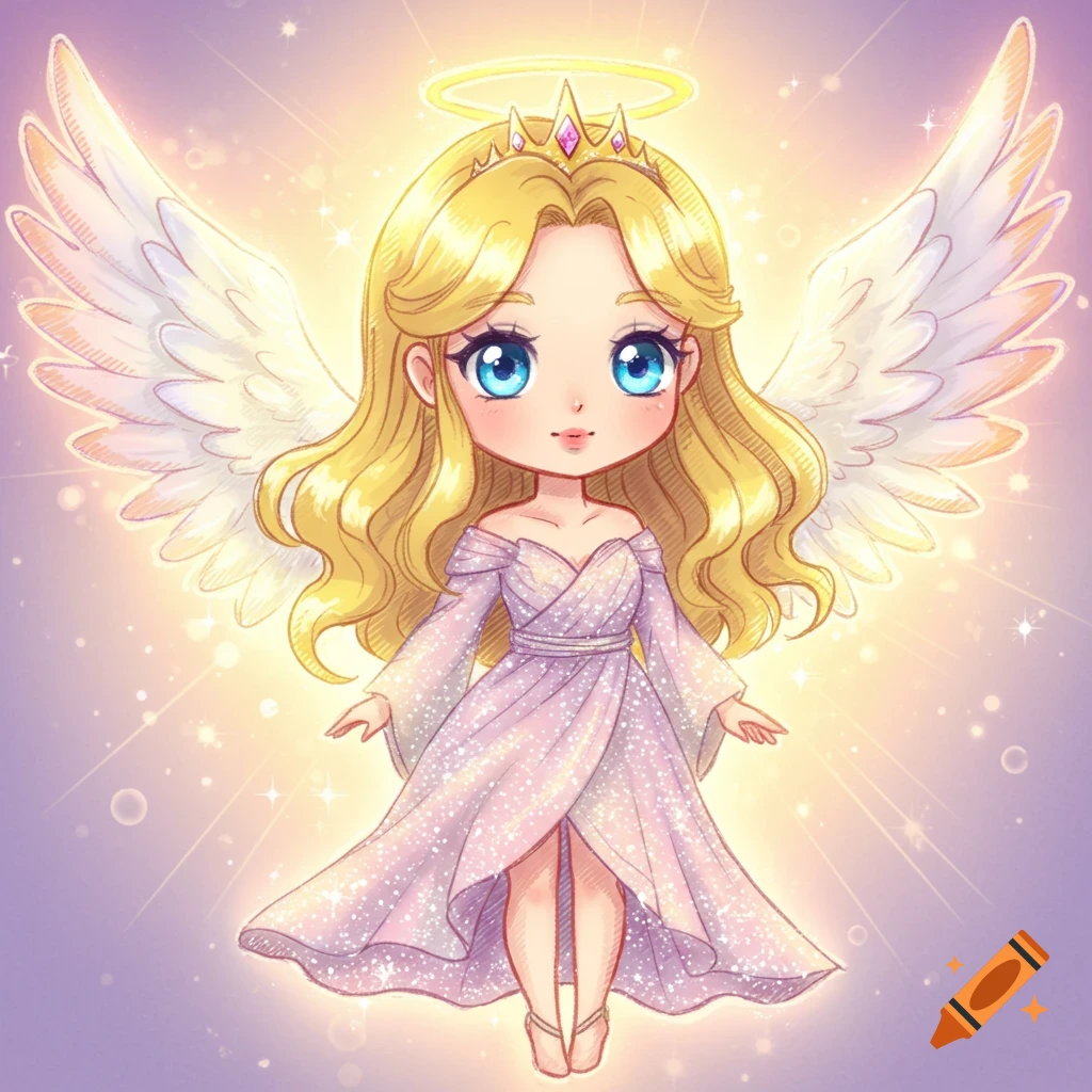 Coloring page of a cute little angel for Christmas on Craiyon, image size:1024x1024