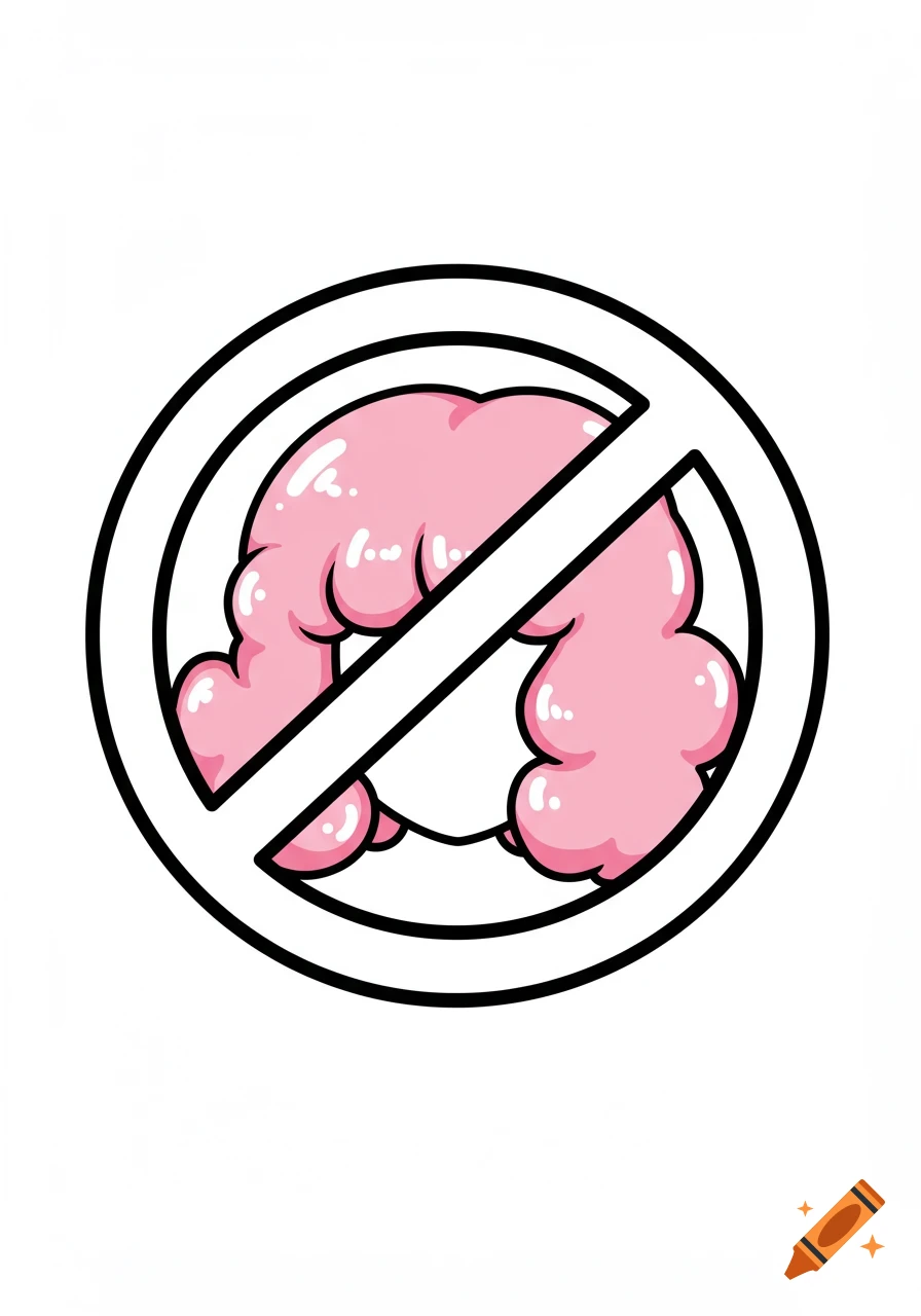 A pink cartoon wig inside a black-outlined white no symbol.