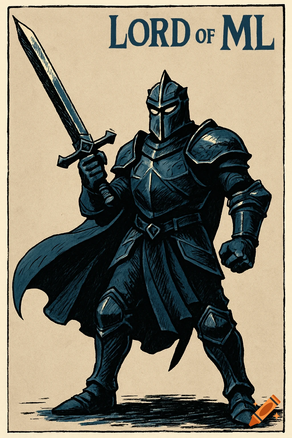 A comic-style illustration of a dark armored knight holding a sword, with the text 'LORD of ML' above.