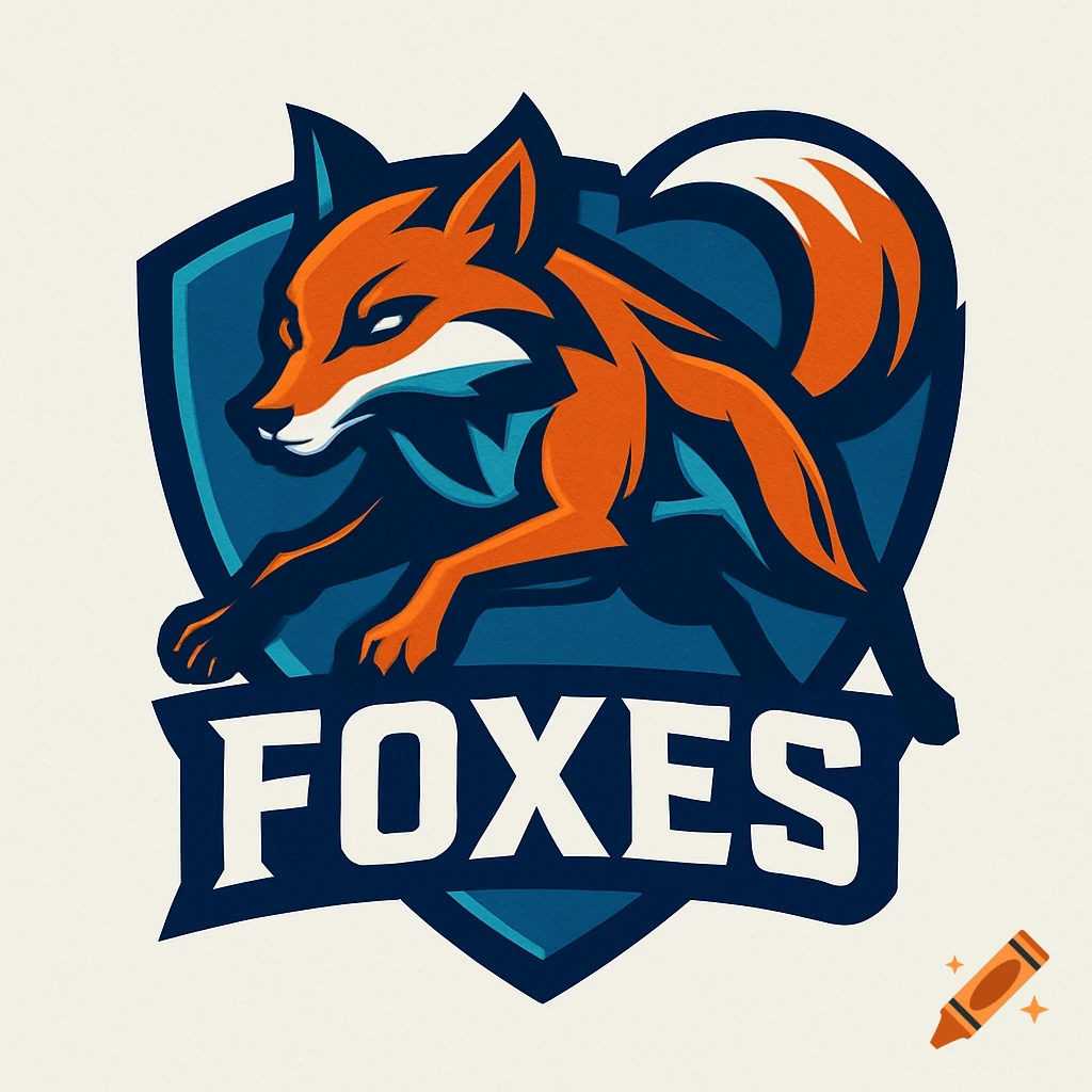 A stylized fox team logo in orange, navy, and teal, with the word 'FOXES' at the bottom.