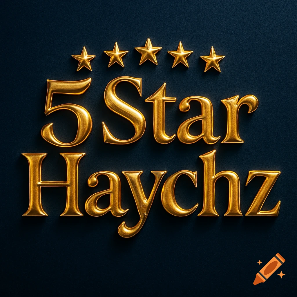 Golden text '5 Star Haychz' with five golden stars above on a dark background.