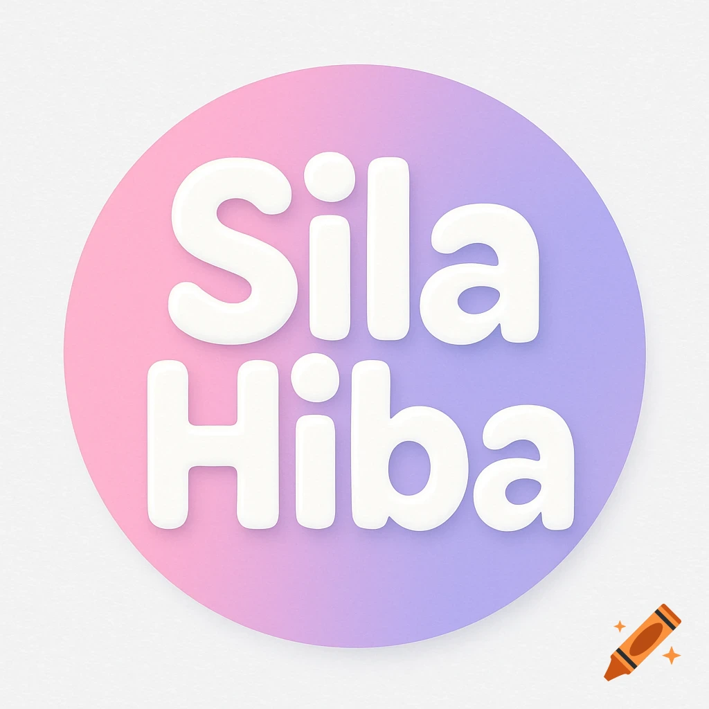 White bubble letters spelling "Sila Hiba" on a circular pastel pink and purple gradient background.
