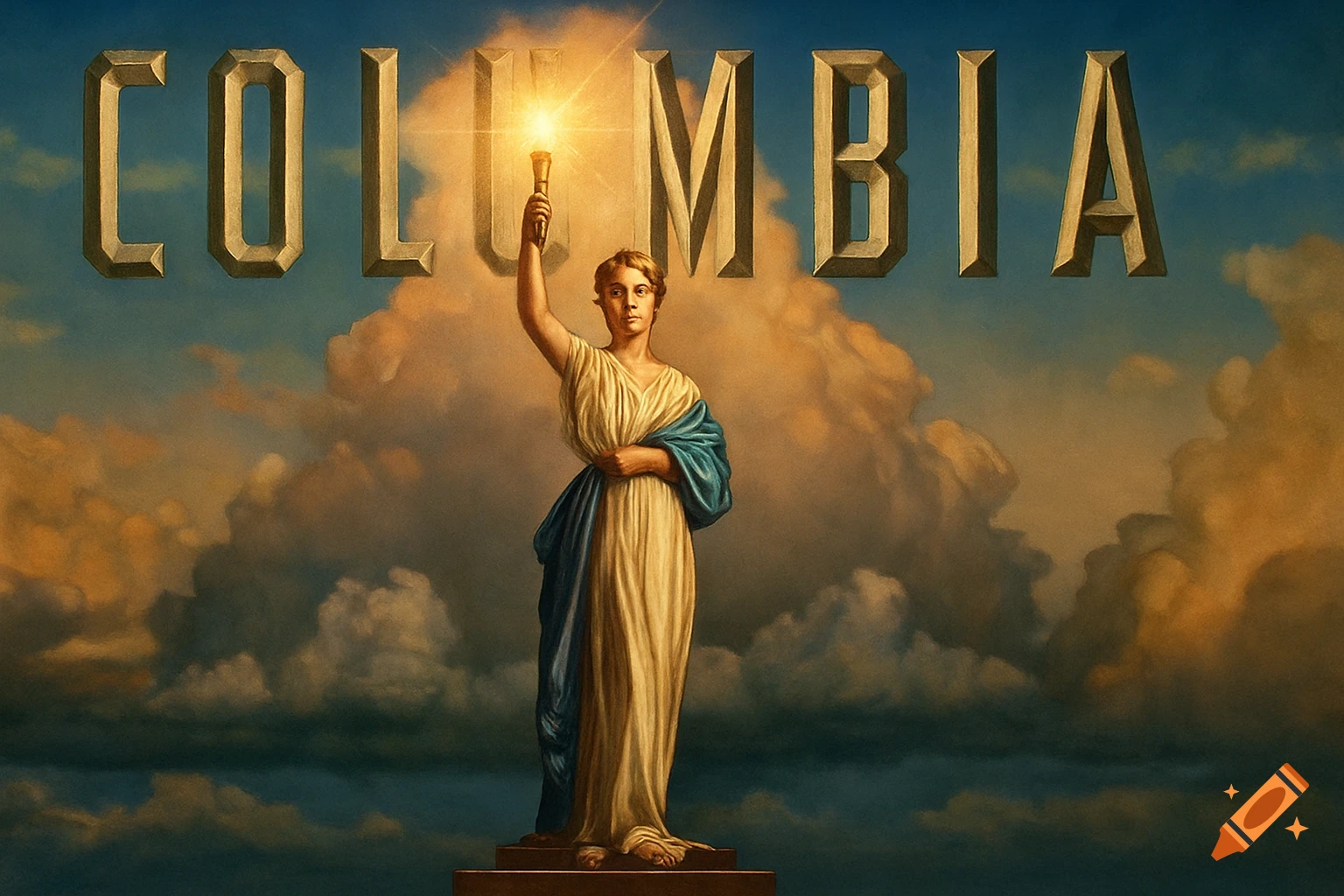 Classic Columbia Pictures logo with a woman in a toga holding a torch, 'COLUMBIA' text, and a cloudy sky.