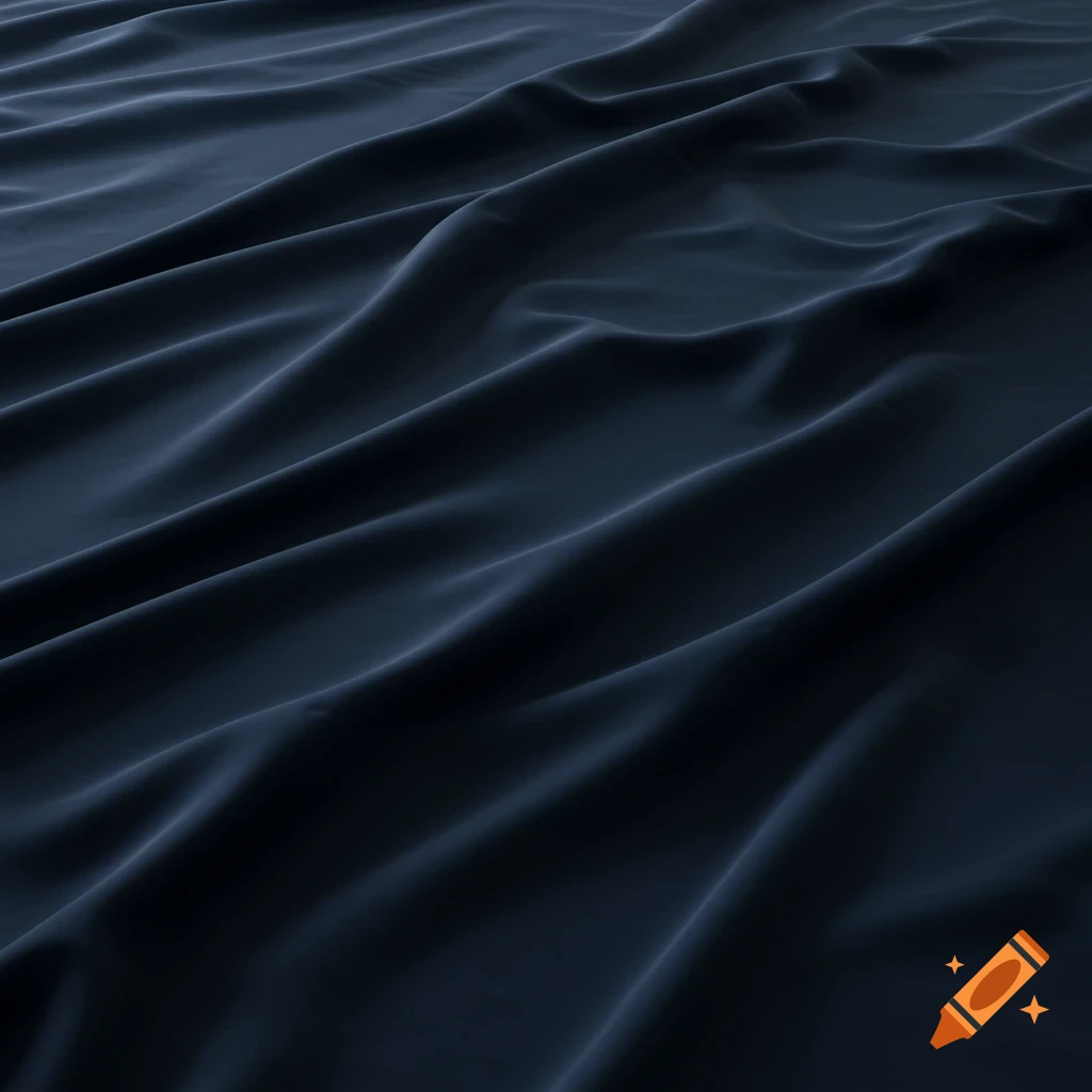 Close-up of a wrinkled deep navy blue sheet or fabric, with soft light and shadows highlighting the folds.