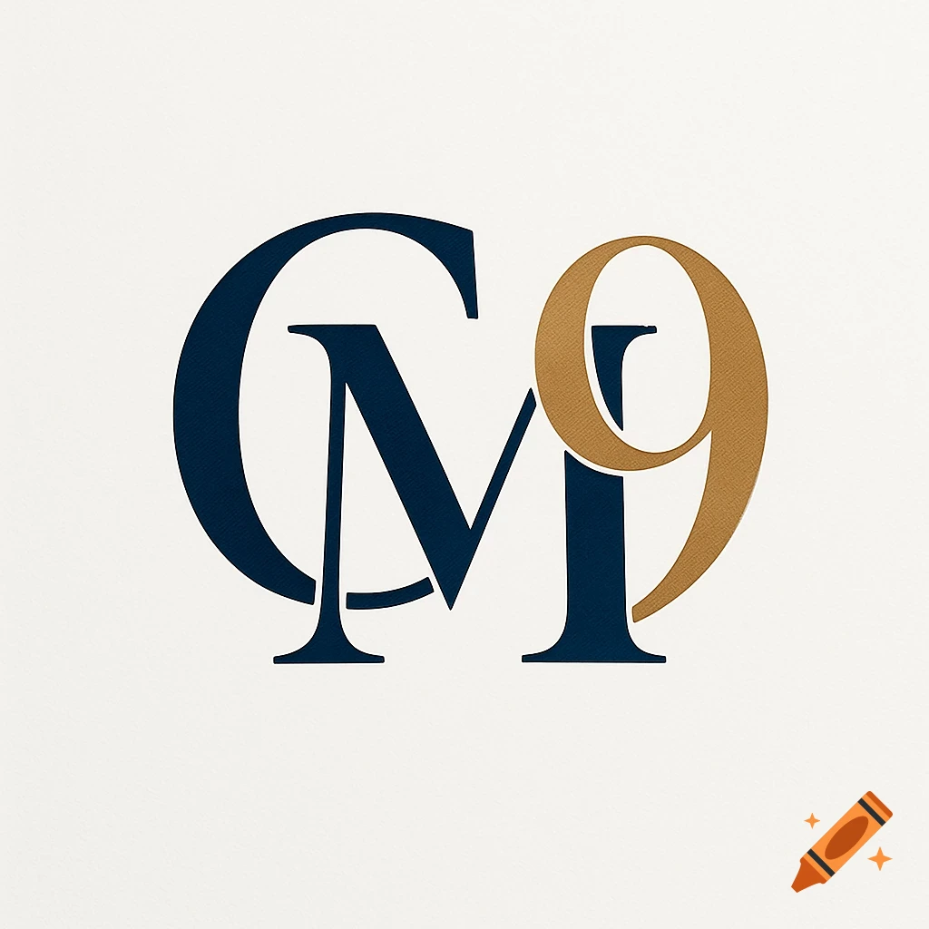 A stylized logo featuring dark blue letters 'CM' intertwined with a gold number '9' on an off-white background.