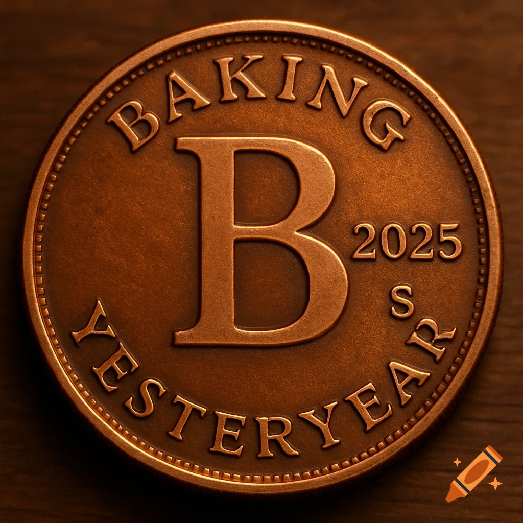 A close-up photorealistic image of a copper coin with 'BAKING', 'YESTERYEAR', 'B', '2025', and 'S' embossed.