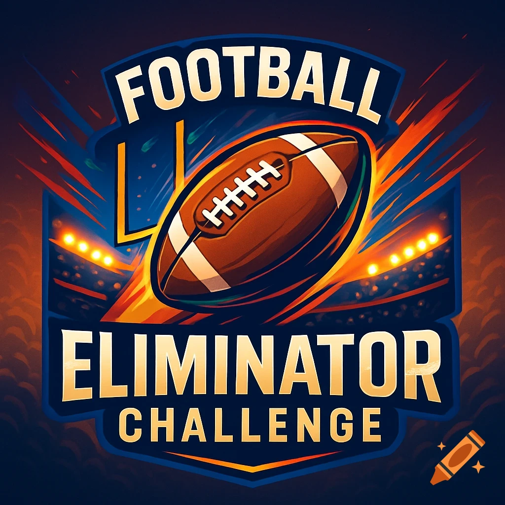 Stylized logo for 'Football Eliminator Challenge' with a football, goalposts, and stadium lights.