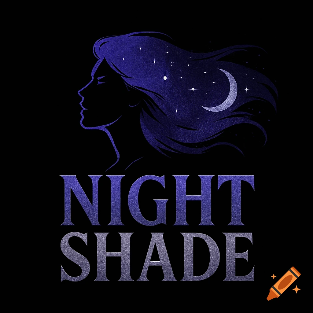 A purple and white logo featuring a female silhouette with starry hair and a crescent moon, above the words 'NIGHT SHADE'.