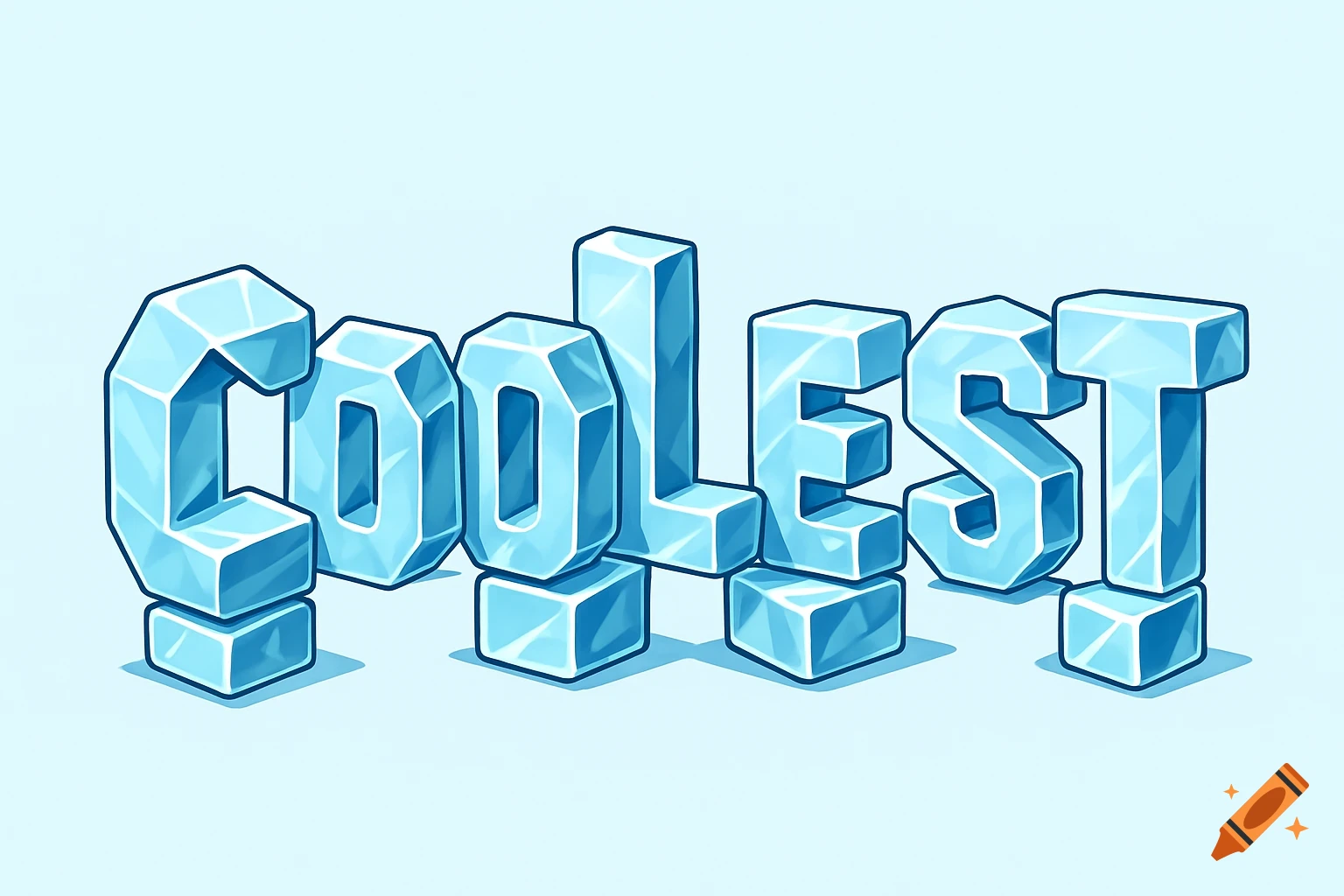 The word "COOLEST" formed by blue, crystalline ice cubes, with each letter seemingly balanced on smaller ice blocks.
