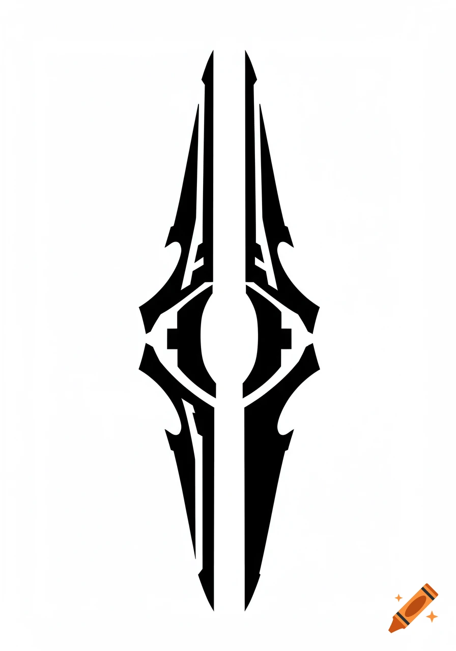 A simple black and white vector-based symbol resembling the Halo energy sword, featuring symmetrical, sharp, and stylized patterns.