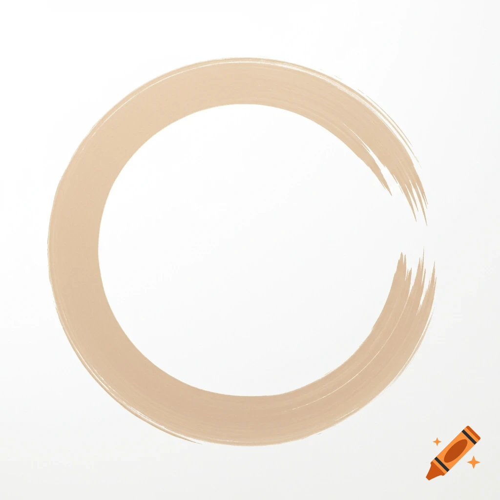 A minimalist beige brush stroke forming an open circle on a white background.