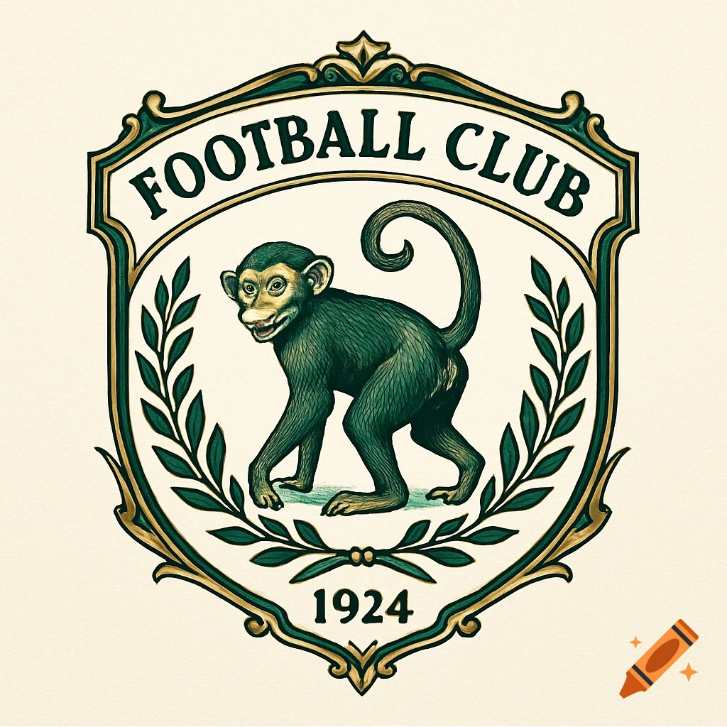 Vintage-style football club crest logo featuring a green monkey flanked by olive branches and the text 'FOOTBALL CLUB 1924'.
