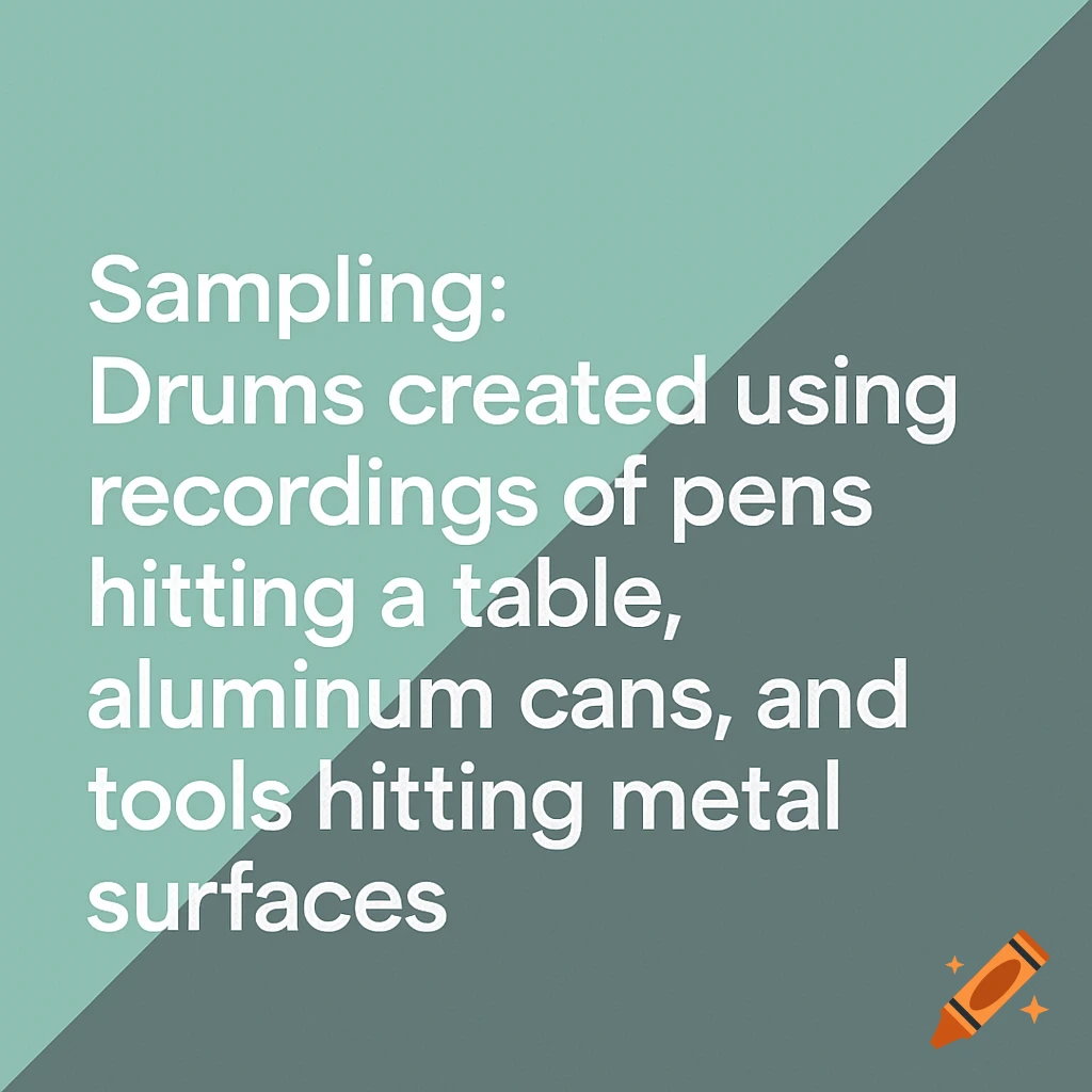 White text about sampling drum sounds from everyday objects on a split teal and dark green background.
