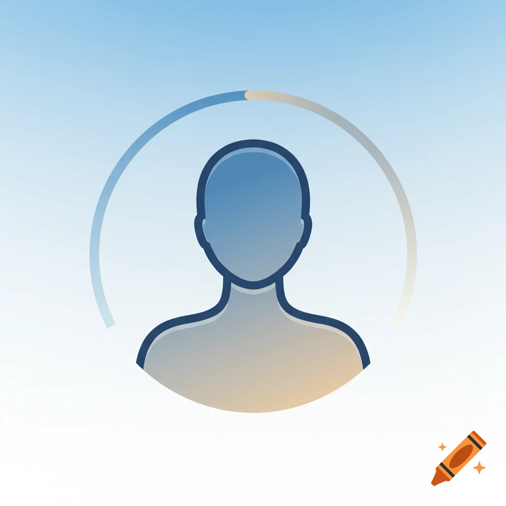 Stylized vector icon of a generic user profile with a head and shoulders silhouette, surrounded by a partial loading ring, on a blue gradient background.