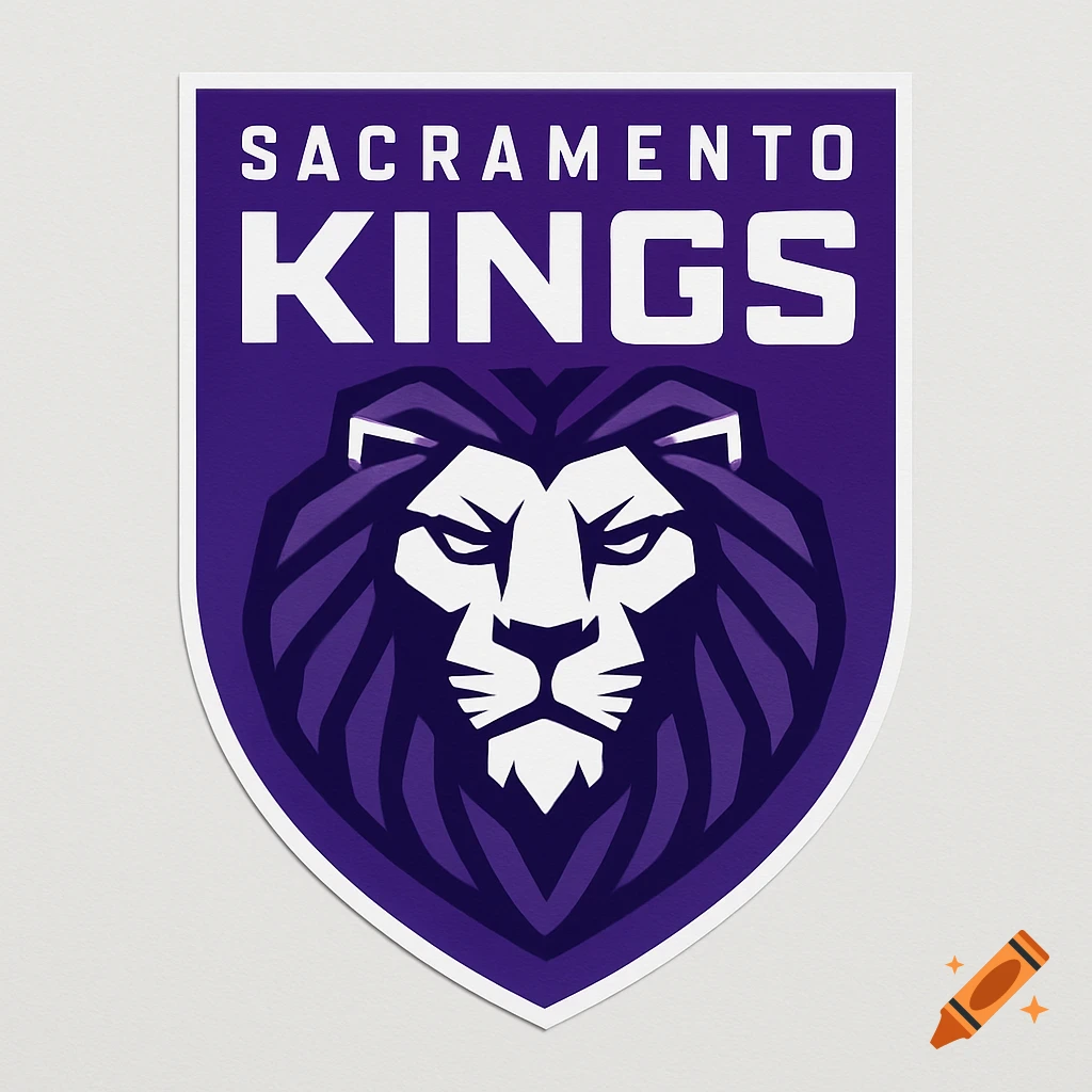 Purple and white shield logo with "SACRAMENTO KINGS" text above a stylized lion's head.
