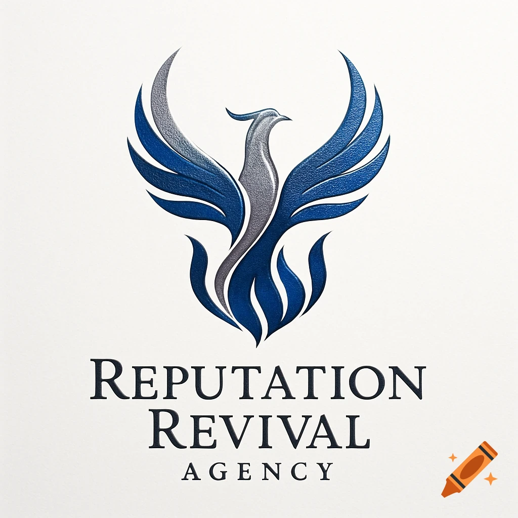 A stylized silver and blue phoenix logo above the words "Reputation Revival Agency" on a textured white background.