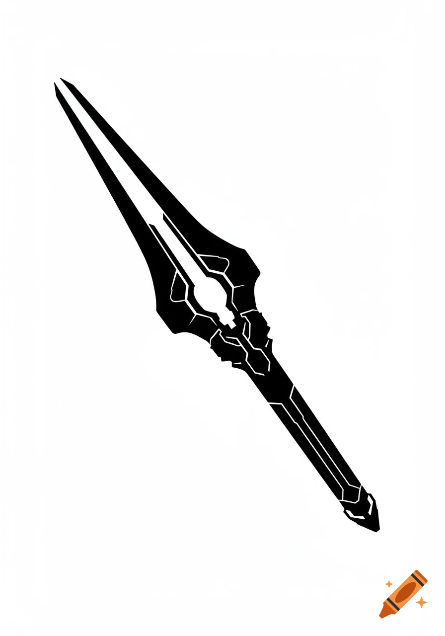 A stylized black and white illustration of the Halo Energy Sword, angled diagonally on a white background.