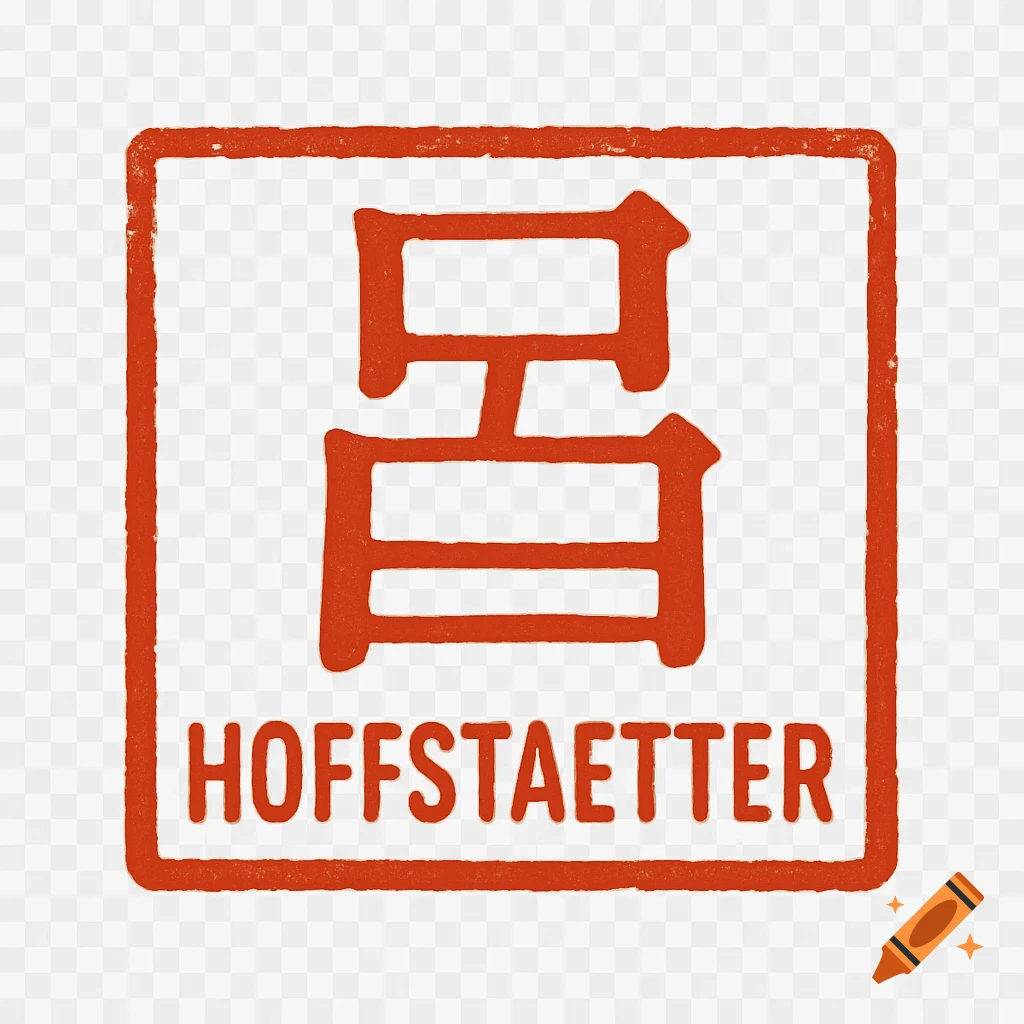A red square rubber stamp seal with a textured border, featuring the Chinese character '呂' and the word 'HOFFSTAETTER' in block letters.