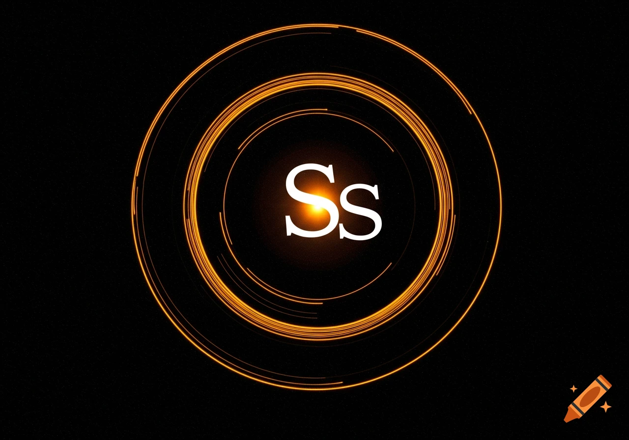 A glowing orange capital 'S' and lowercase 's' centered within concentric orange light trails on a black background.