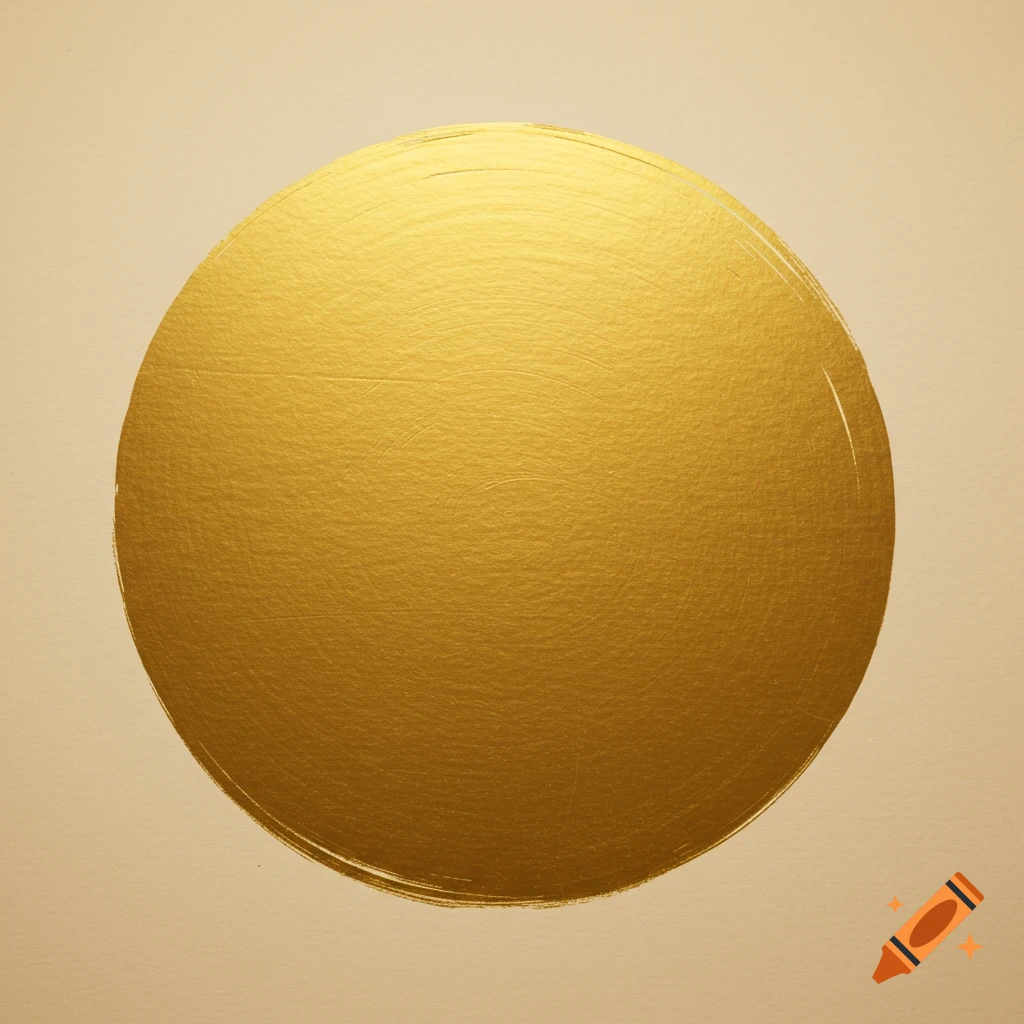 A golden circle with visible brush strokes on a light beige background.