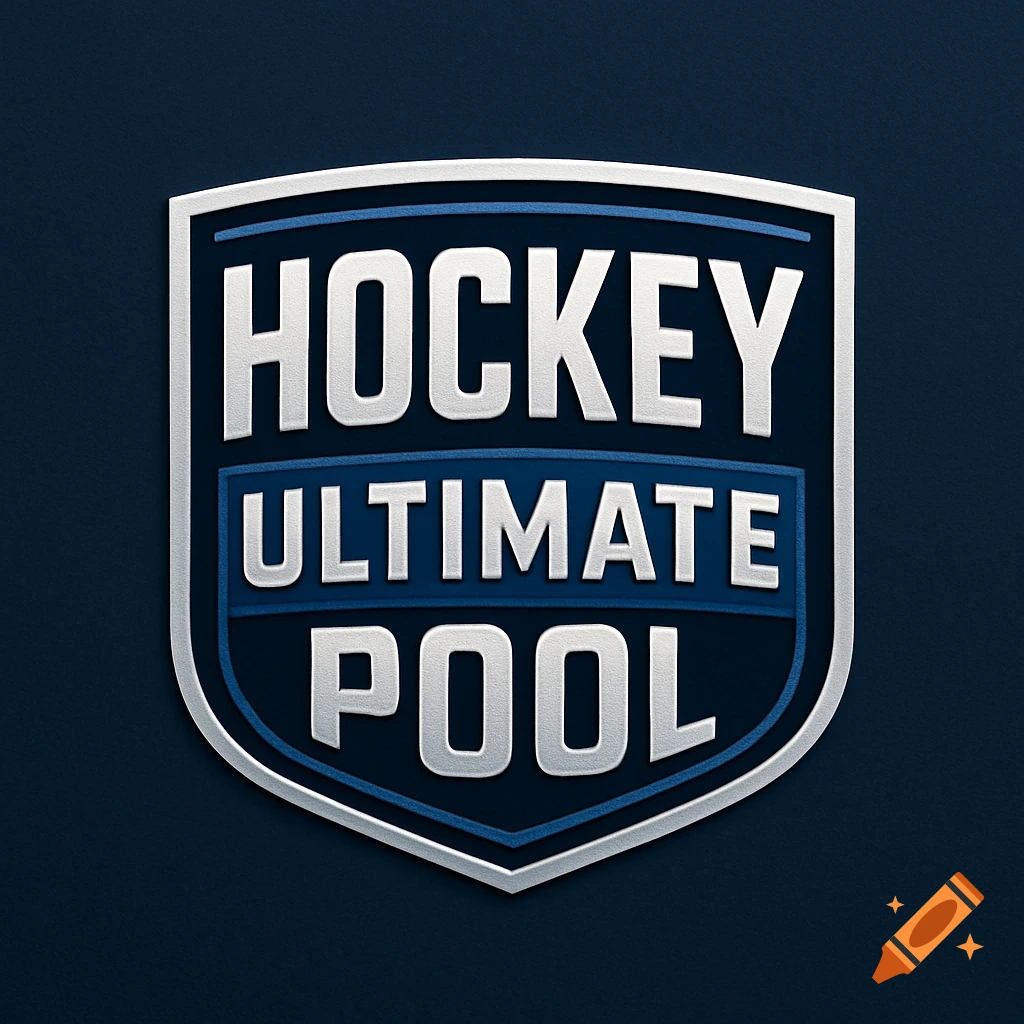 A silver and blue shield logo with the text "HOCKEY ULTIMATE POOL" in bold, embossed letters.