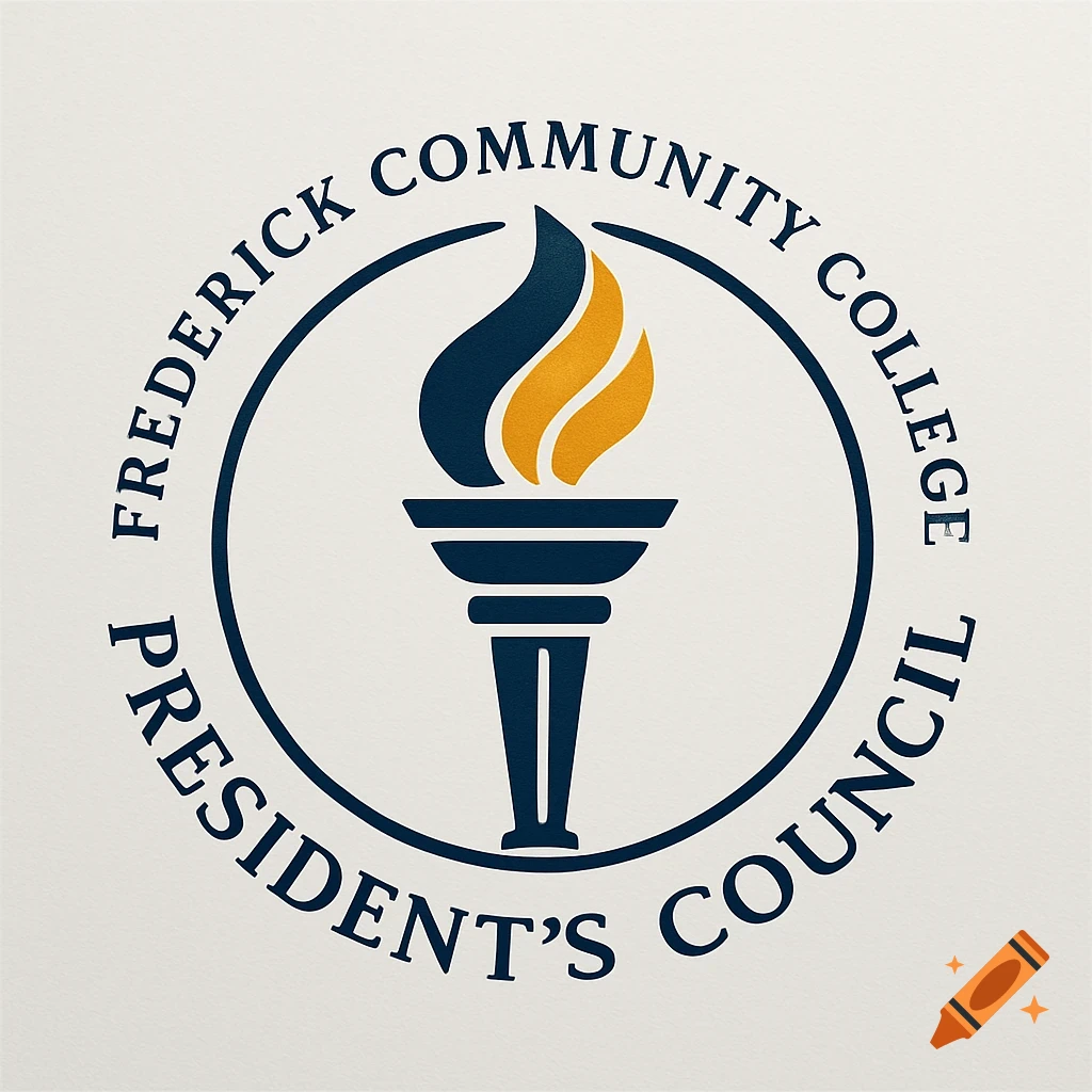 Logo for Frederick Community College President's Council, featuring a stylized blue and gold torch within a circle with text.